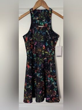 STRONGER Explore Night Flower Tennis Dress Black Floral Fit-and-Flare